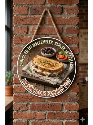 Mayeka Beyaz Peynirli Tost Temalı Büfeler Cafeler Tostçular Için Ahşap Duvar Kapı Dekoratif Süs Tablo