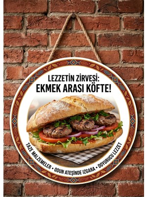 Mayeka Ekmek Arası Köfte Temalı Büfeler Cafeler Köfteciler Için Ahşap Duvar Kapı Dekoratif Süs Tablo