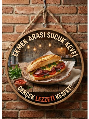 Mayeka Ekmek Arası Sucuk Temalı Büfeler Cafeler Köfteciler Için Ahşap Duvar Kapı Dekoratif Süs Tablo