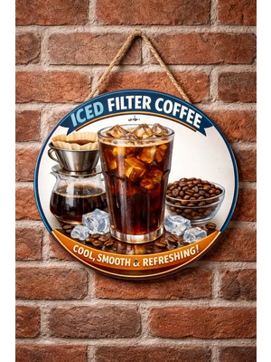 Mayeka Iced Filter Coffee Temalı Cafeler Kahveciler Baristalar Için Ahşap Duvar Kapı Dekoratif Süs Tablo