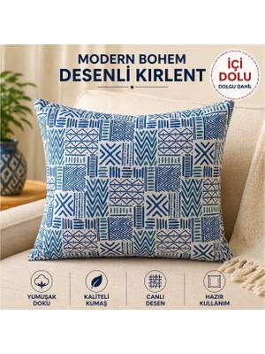 Modern Bohem Desenli Içi Dolu Kırlent 45X45 Mavi (4 Adet)