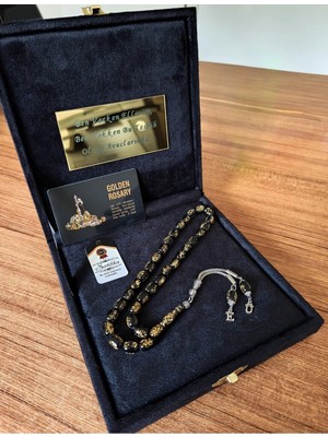 Altın Parçacıklı Tesbih, Harfli Tesbih, Özel Yazılı Tesbih, Özel Kutulu Erkek Hediye Tesbih.