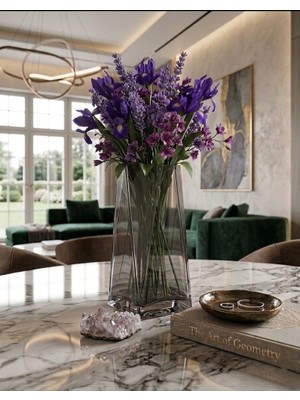 Lussart Collection Füme Geometrik Cam Vazo Küçük Boy - 25CM