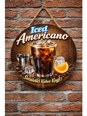Mayeka Iced Americano Temalı Cafeler Kahveciler Baristalar Için Ahşap Duvar Kapı Dekoratif Süs Tablo