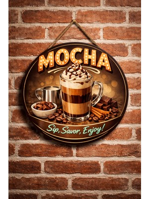 Mayeka Mocha Temalı Cafeler Kahveciler Baristalar Için Ahşap Duvar Kapı Dekoratif Süs Tablo