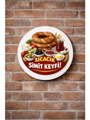 Mayeka Simit ve Çay Temalı Simitçiler Börekçiler Kahvaltıcılar Için Ahşap Duvar Kapı Dekoratif Süs Tablo