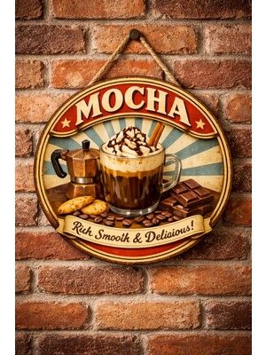 Mayeka Mocha Retro Temalı Cafeler Kahveciler Baristalar Için Ahşap Duvar Kapı Dekoratif Süs Tablo