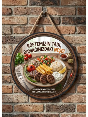 Mayeka Porsiyon Köfte Temalı Büfeler Cafeler Köfteciler Için Ahşap Duvar Kapı Dekoratif Süs Tablo