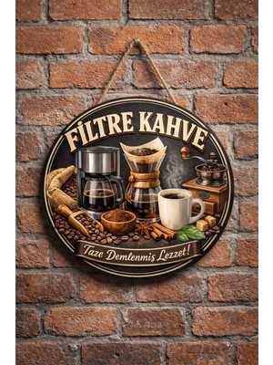 Mayeka Filtre Kahve Temalı Cafeler Kahveciler Baristalar Için Ahşap Duvar Kapı Dekoratif Süs Tablo