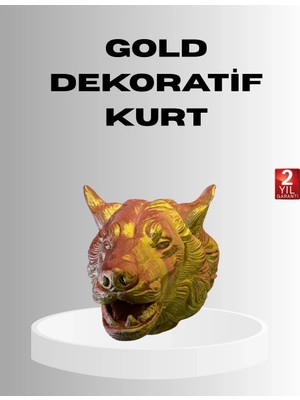 TKÇ Gold Renk 3D Kurt Başı Duvar Dekoru