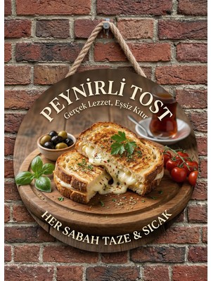 Mayeka Beyaz Peynirli Tost Temalı Büfeler Cafeler Tostçular Için Ahşap Duvar Kapı Dekoratif Süs Tablo