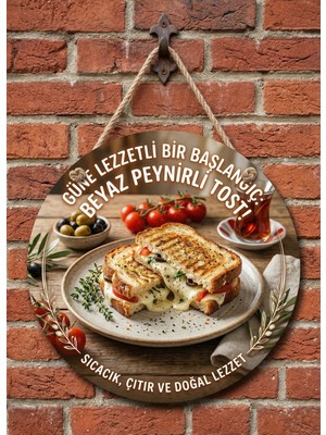 Mayeka Beyaz Peynirli Tost Temalı Büfeler Cafeler Tostçular Için Ahşap Duvar Kapı Dekoratif Süs Tablo