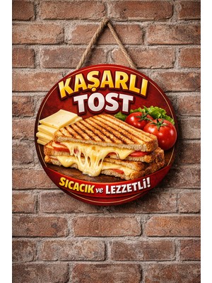 Mayeka Kaşarlı Tost Temalı Büfeler Cafeler Tostçular Için Ahşap Duvar Kapı Dekoratif Süs Tablo