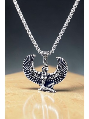 Ak Store Silver Mitolojik Mısır Kanatlı Tanrıça Isis K-188 Gümüş Kaplama Paslanmaz Kromix Çelik Kolye