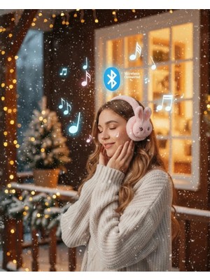 TKÇ Şarjlı Kablosuz Tavşan Tasarımlı Bluetooth Kulaklık Tf Kart Girişli