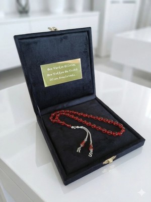 Ateş Kehribar Tesbih, Harfli Kişiye Özel Seri, Sıkma Kehribar Tesbih ,tespih Usta Işi Gümüş Kaplama