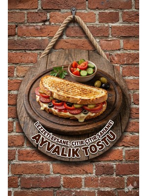 Mayeka Ayvalık Tostu Temalı Büfeler Cafeler Tostçular Için Ahşap Duvar Kapı Dekoratif Süs Tablo