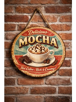 Mayeka Mocha Retro Temalı Cafeler Kahveciler Baristalar Için Ahşap Duvar Kapı Dekoratif Süs Tablo