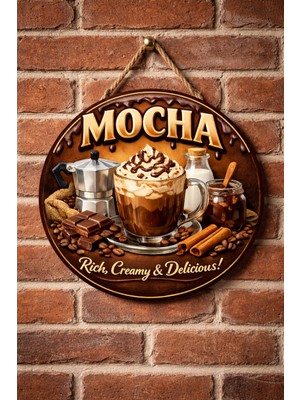 Mayeka Mocha Temalı Cafeler Kahveciler Baristalar Için Ahşap Duvar Kapı Dekoratif Süs Tablo