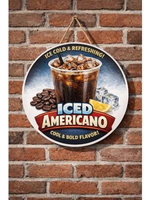 Mayeka Iced Americano Temalı Cafeler Kahveciler Baristalar Için Ahşap Duvar Kapı Dekoratif Süs Tablo
