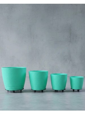 TKÇ 4’lü 3D Yeşil Dekoratif Saksı Takımı Ayaklı Modern Vazo Seti