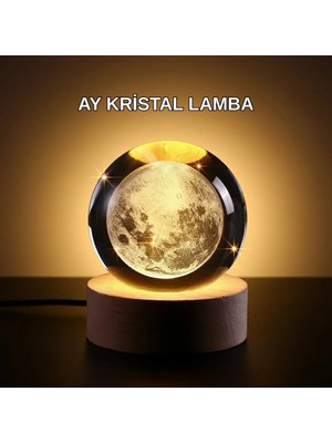 TKÇ Ay Temalı Kristal Küre Gece Lambası LED Aydınlatmalı Premium Dekor