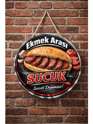 Mayeka Ekmek Arası Sucuk Temalı Büfeler Cafeler Köfteciler Için Ahşap Duvar Kapı Dekoratif Süs Tablo