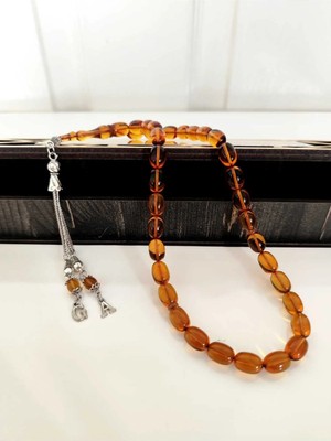 Ateş Kehribar Tesbih, Harfli Kişiye Özel Seri, Sıkma Kehribar Tesbih, Tespih Usta Işi Gümüş Kaplama