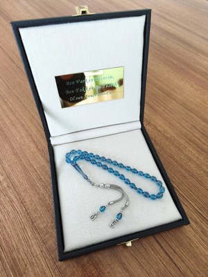 Isim Yazılan Tesbih, Özel Deri Kutulu Tesbih, Harfli Ateş Kehribar Tesbih, Erkek Hediye Tesbih