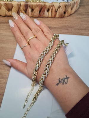 Xuping Jewelry Altın Taşlı Örgü Zincir Bileklik Zirkon Taş Cinsi 316L Ayar Çelik Malzeme