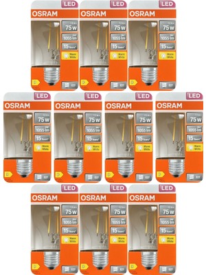 Avarson (10 Adet) Ledvance 7,5W Sarı Işık (2700K) E27 Duylu (Kalın Duy) Filament LED Ampul
