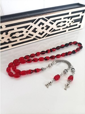 Ateş Kehribar Tesbih, Harfli Kişiye Özel Seri, Sıkma Kehribar Tesbih, Tespih Usta Işi Gümüş Kaplama