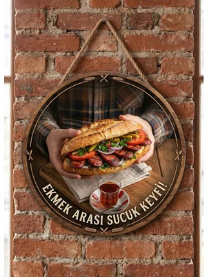 Mayeka Ekmek Arası Sucuk Temalı Büfeler Cafeler Köfteciler Için Ahşap Duvar Kapı Dekoratif Süs Tablo