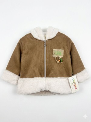Tufiggo Baby Unisex Içi Kürklü Süet Bebek Montu - Kapüşonlu ve Fermuarlı Kışlık Ceket