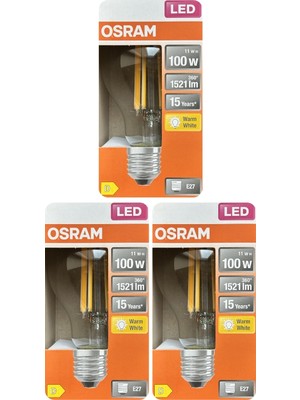 Avarson (3 Adet) Ledvance 11W Sarı Işık (2700K) E27 Duylu (Kalın Duy) Filament LED Ampul
