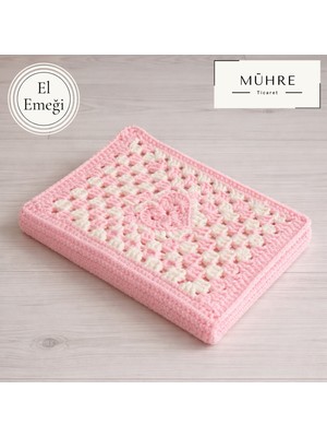 Mühre B5 19X26CM Kalp Detay Pembe Beyaz Amigurumi Örgü Kitap Kılıfı Organizer Ajanda Defter Kuran