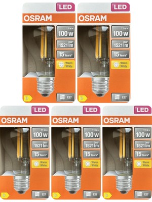 Avarson (5 Adet) Ledvance 11W Sarı Işık (2700K) E27 Duylu (Kalın Duy) Filament LED Ampul