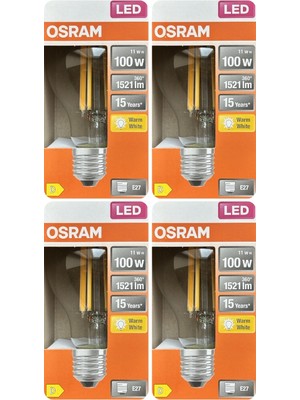 Avarson (4 Adet) Ledvance 11W Sarı Işık (2700K) E27 Duylu (Kalın Duy) Filament LED Ampul