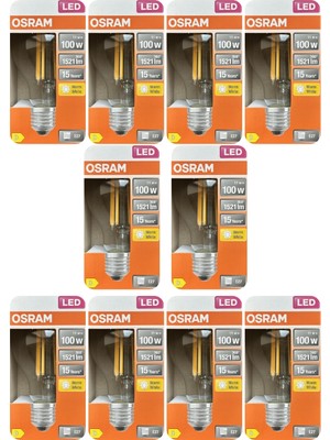 Avarson (10 Adet) Ledvance 11W Sarı Işık (2700K) E27 Duylu (Kalın Duy) Filament LED Ampul
