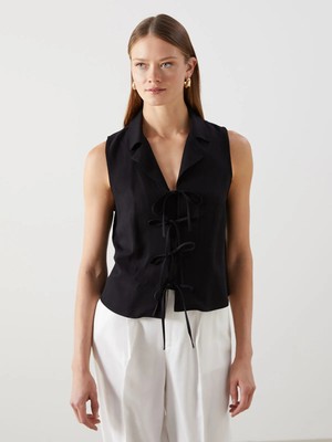 Lc Waikiki Yeni Sezon Keten Karışımlı Bağlama Detaylı Kadın Yelek