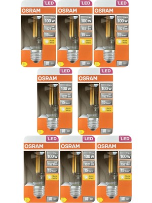 Avarson (8 Adet) Ledvance 11W Sarı Işık (2700K) E27 Duylu (Kalın Duy) Filament LED Ampul