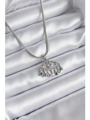 Uslucan Alışveriş 316L Çelik Gümüş Renk Italyan Zincir Zirkon Taşlı Göz Figür Kadın Kolye