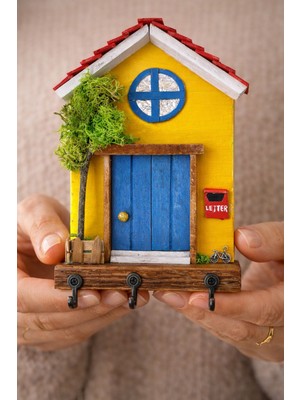 Anı Atölyesi Mini Ev Tasarımlı Dekoratif Ahşap Duvar Anahtarlık ASKISI/25X19 cm