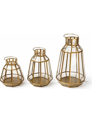 Eco Port Dekoratif Gold Metal 3'lü Fener Seti