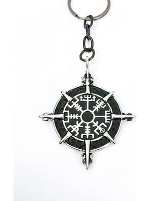 Moncuk Design Pusula Tasarımlı Vegvisir Viking Temalı Gümüş Renk Metal Anahtarlık - Iskandinav Mitolojisi Şans Tılsımı