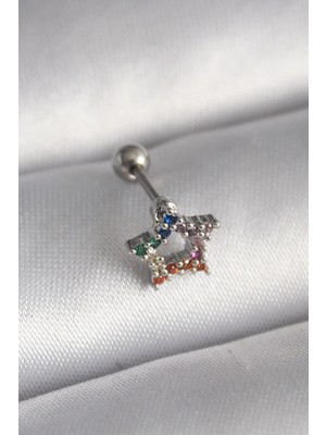Uslucan Alışveriş 316L Çelik Gümüş Renk Renkli Zirkon Taşlı Yıldız Model Tragus Piercing