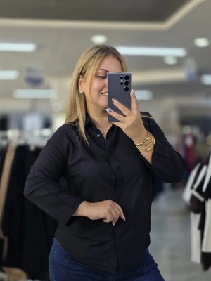 İnci Ersöz Pamuklu Soft Keten Gömlek Siyah 1299