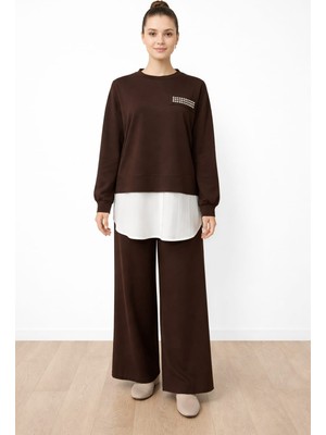 Nurcan Çetin 26493 Zımba Detaylı Color Mix Tunik Pantolon Takım