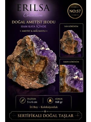 Erilsa Sertifikalı Doğal Ametist Jeodu Akik Bantlı Kristal Kuvars Kaya Formu NO57
