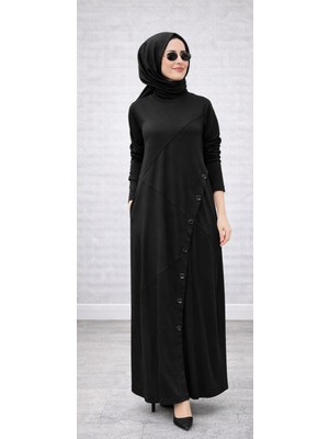 Nurcan Çetin 26131 Düğme Detaylı Tam Boy Elbise